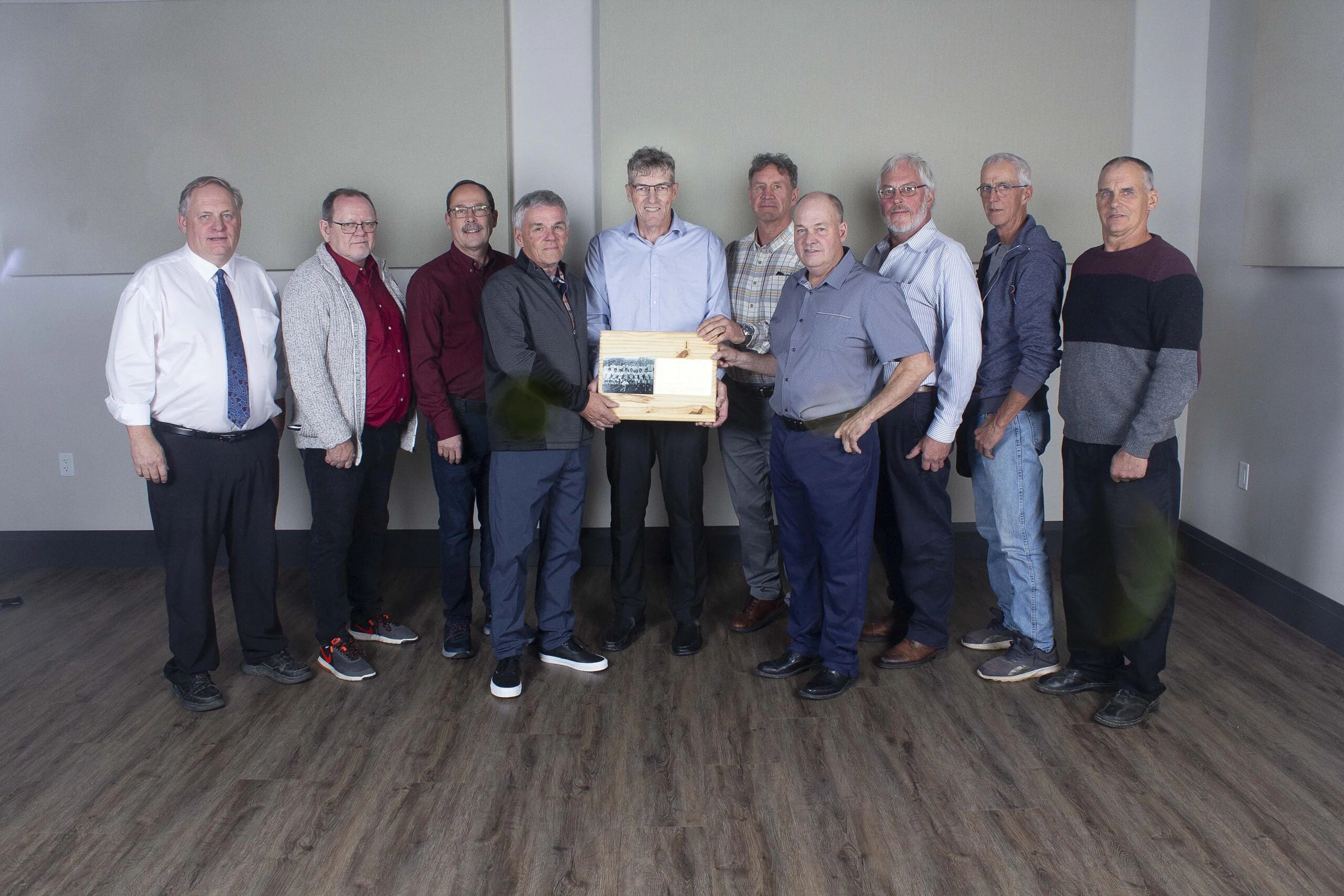 Carleton North Sports Wall 74 Beavers Mayor Andrew Harvey joins members of the 1974 Florenceville Beaver Baseball Team. From left, Mayor Harvey, Eugene Kimm, Andre Cougle, Peter Tweedie, Leigh Brennan, Blake Wiley, David Harvey J.K. Brown, Vaughn Giggie, and Kevin Brown. (Submitted photo)