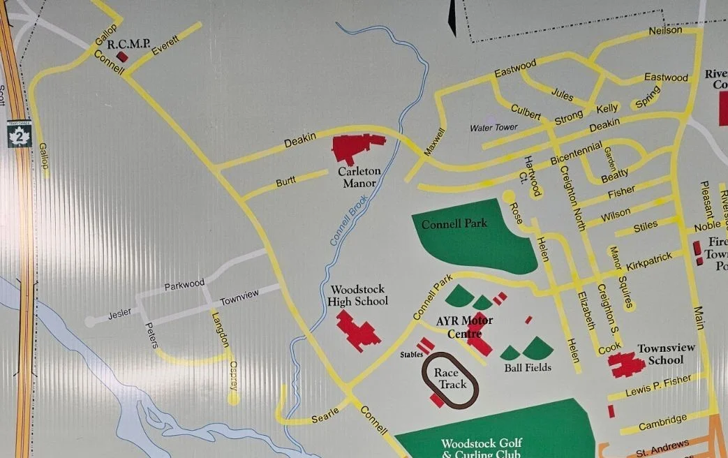 The above map shows Woodstock streets, which could experience low water pressure on Thursday afternoon, Jan.11. Streets highlighted in yellow will be affected. (Submitted photo)
