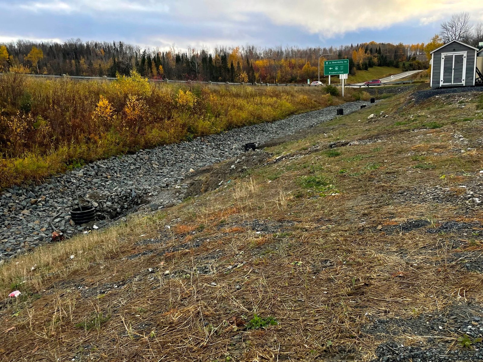 Test wells surround Murray’s Irving and the Beardsley Road Tim Hortons as crews continue to deal with the aftermath of a 189,000 litre diesel spill. (Theresa Blackburn photo)