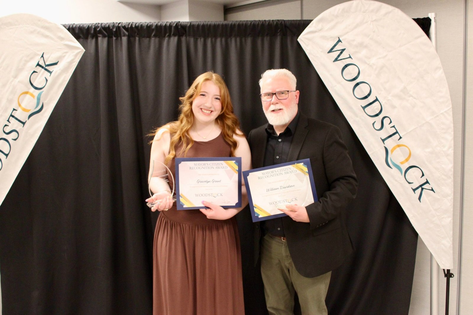 Gracelyn Grant and Will Davidson were all smiles at the Woodstock Mayor’s Citizen Recognition Awards. (Submitted photo)