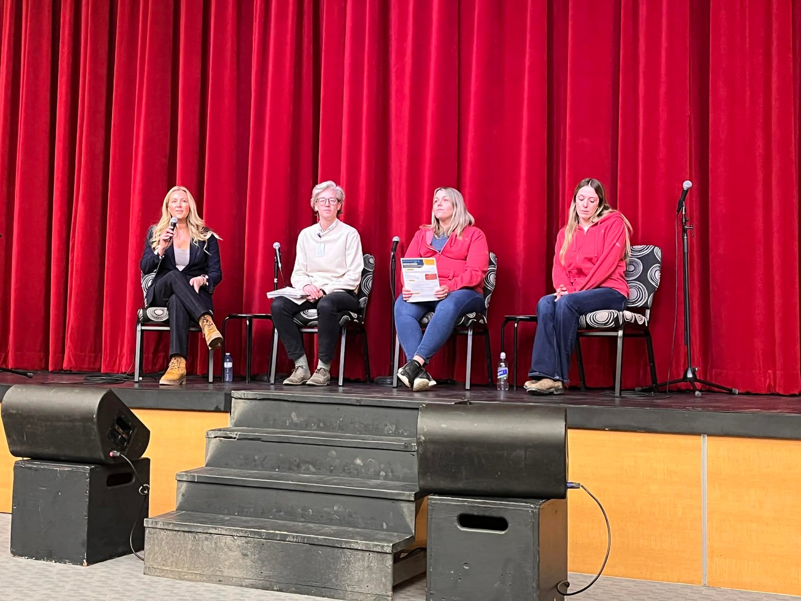 From left, Woodstock Mayor Trina Jones, Louise Lockhart, Alissa Stairs, and Kayla Kinney at the first public session looking for input on the growing problem of homelessness in Carleton County. (Erin Seifarth photo)