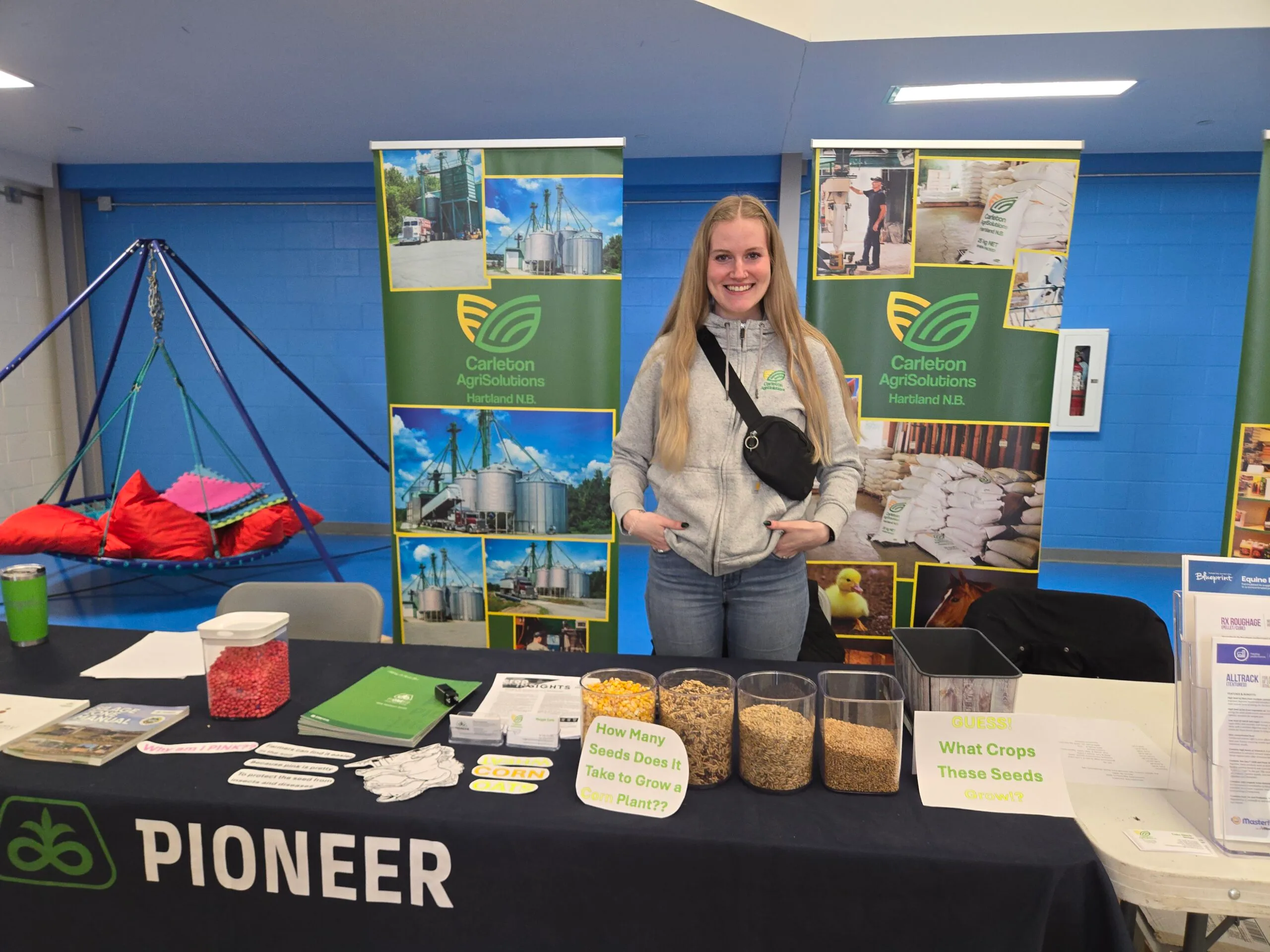 Maggie Earle attended as a representative from Carleton Argi Solutions. She told the River Valley Sun that the event generated a lot of student interest. (Sandra Hanson photo)