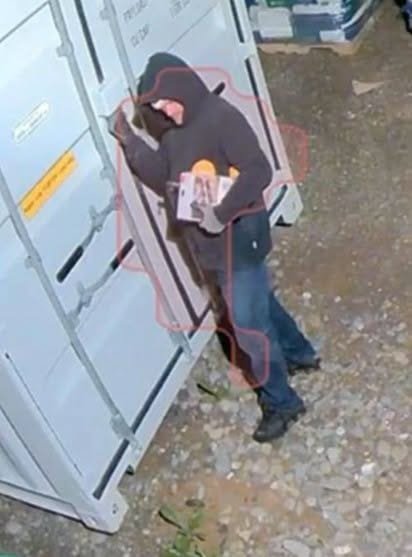 RCMP are looking for information on this thief caught on camera stealing tools from a storage unit at a Plaster Rock church. (Submitted photo)