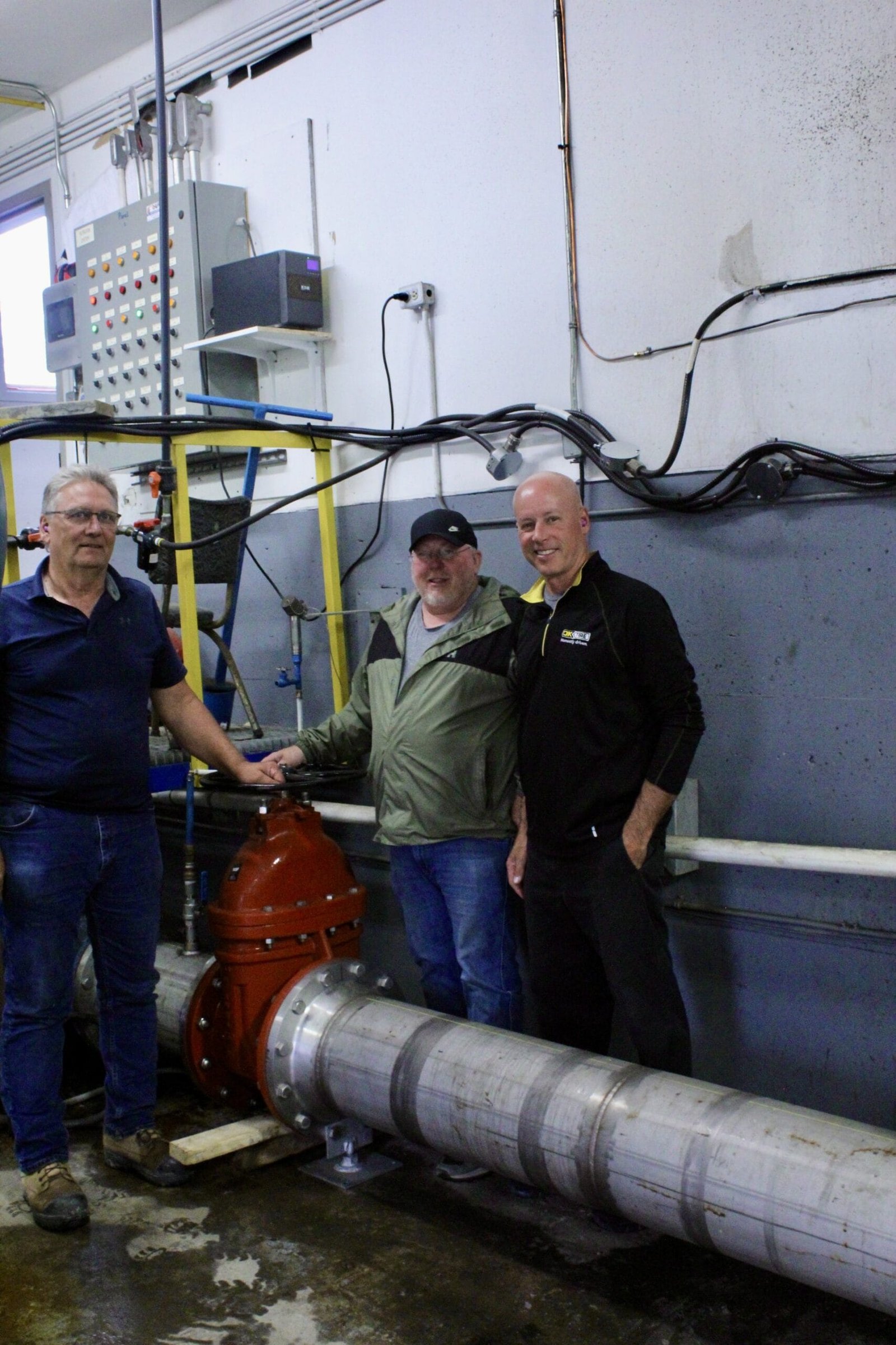 From left: Greg Stokes, Woodstock Director of Public Works and Utilities; Mike Findlater, Woodstock Utilities Supervisor; and Woodstock Mayor Jeff Wright were all present for the turning on of well #3. (Submitted photo)